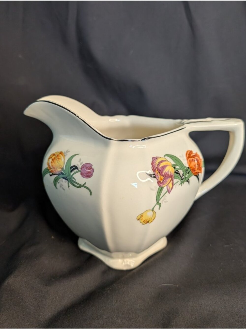 Vintage Paramount Ivory China Pitcher Diamond Square Shaped Base Floral